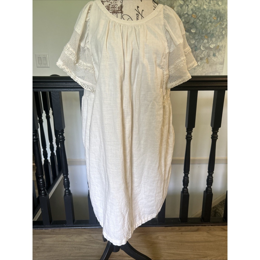 NWT Old Navy Dress Ivory Beige V-Back Lace Flutter‎ Sleeves Lined Women's Large